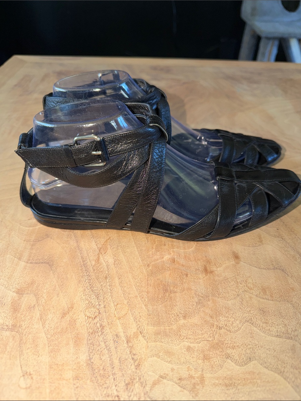 Balenciaga Black Leather Strappy Caged Fisherman Sandals Size 38.5 - Picture 4 of 9